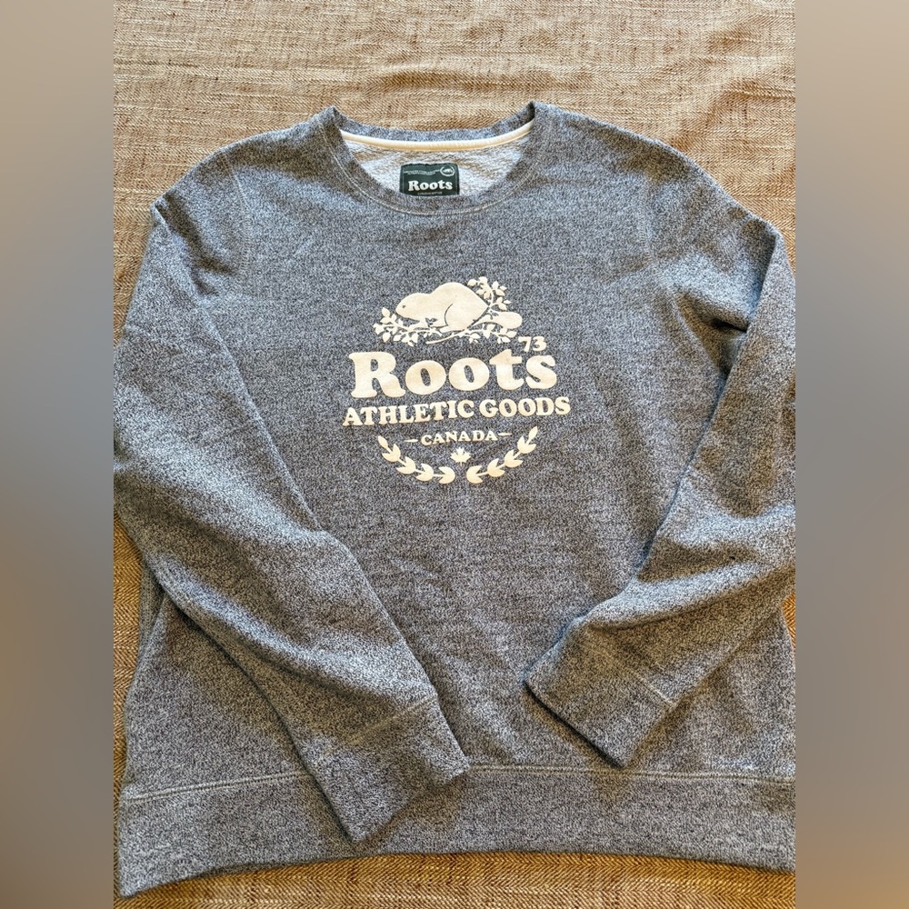 Roots Heathered Gray Sweatshirt with White Logo